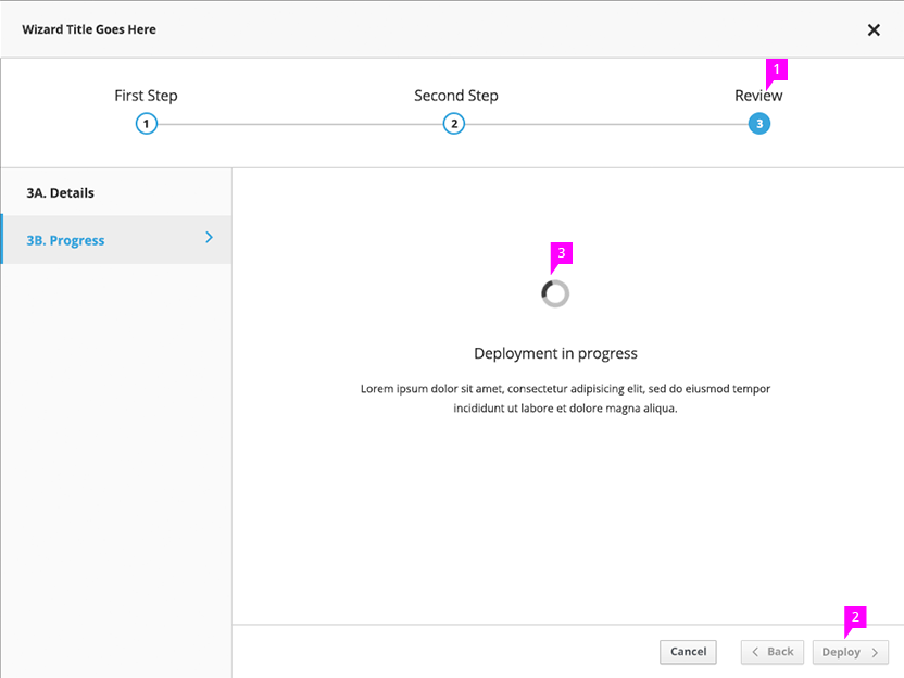 Wizard showing a deployment in progress