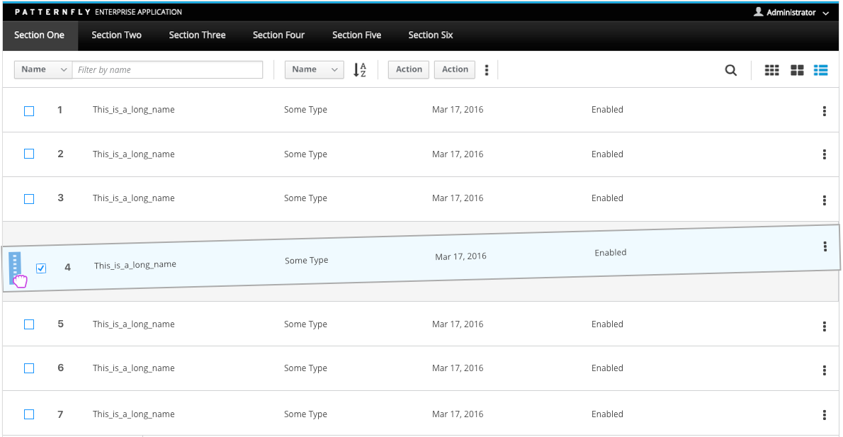 List view with draggable rows